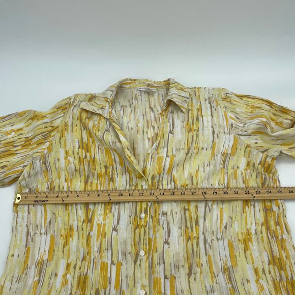 JM COLLECTION Linen Watercolor Print Top Size 20W Button Up 3/4 Sleeve Shirt - Picture 6 of 8